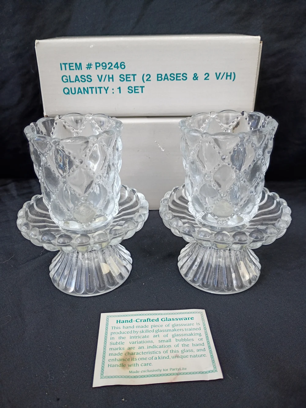 PartyLite Quilted Crystal Votive Candle Holder Pair In Original Box - Picture 1 of 4